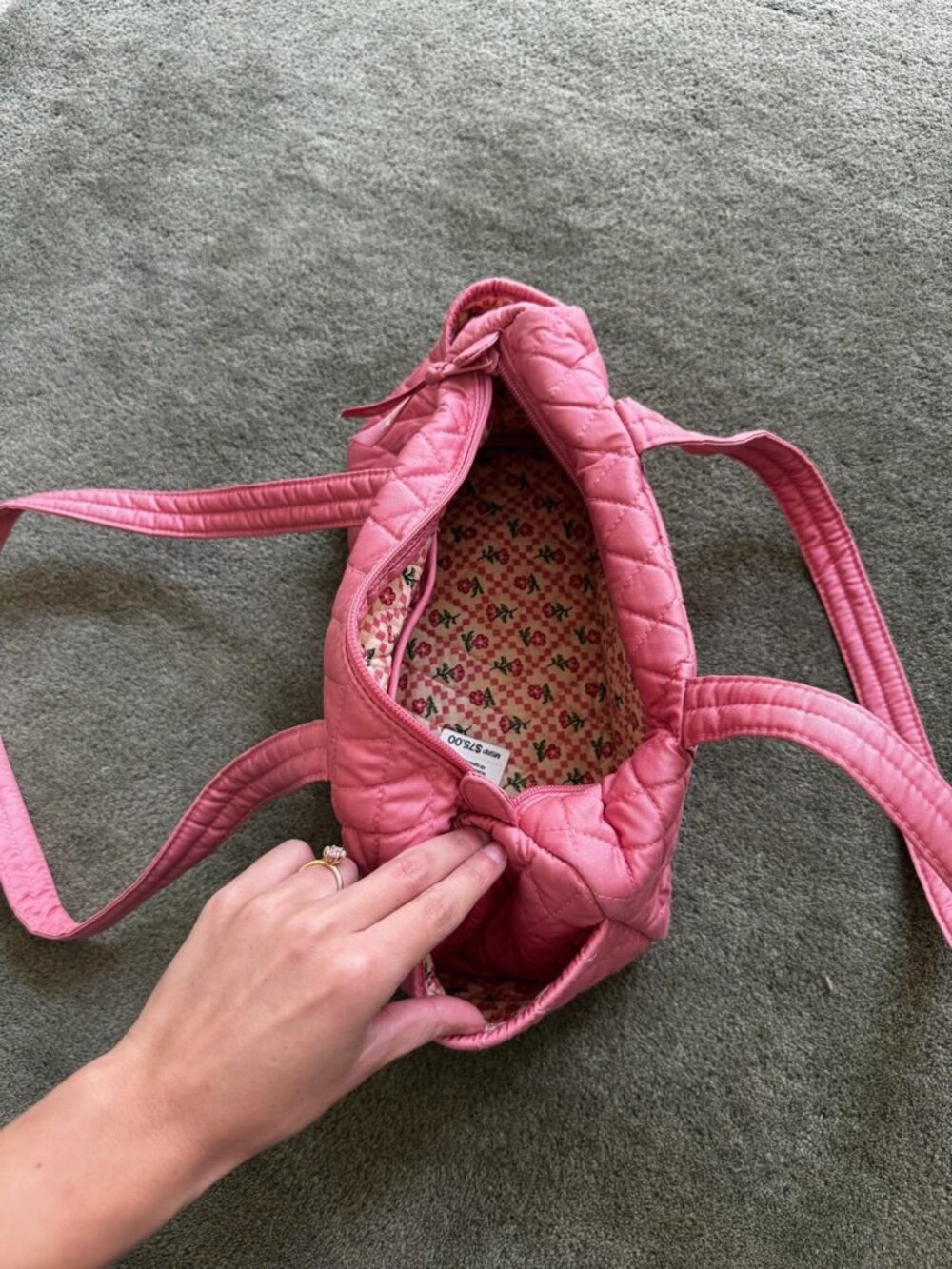Vera Bradley Pink Quilted Handbag with Floral Interior NWT - Picture 8 of 10